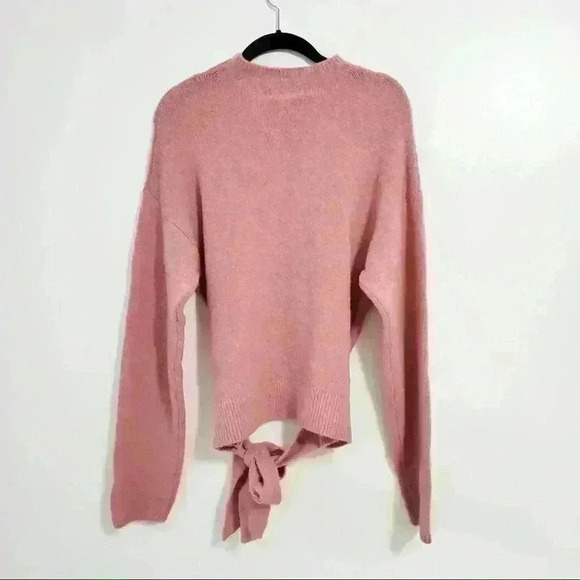 WAYF Pink Mock Neck Tie Front Pullover Sweater - Picture 3 of 5